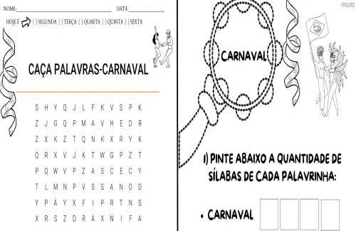 Caça palavras de carnaval